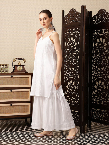 Dhiyona PD Women Floral Embroidered Pure Cotton Jashn Kurta with Sharara & Dupatta