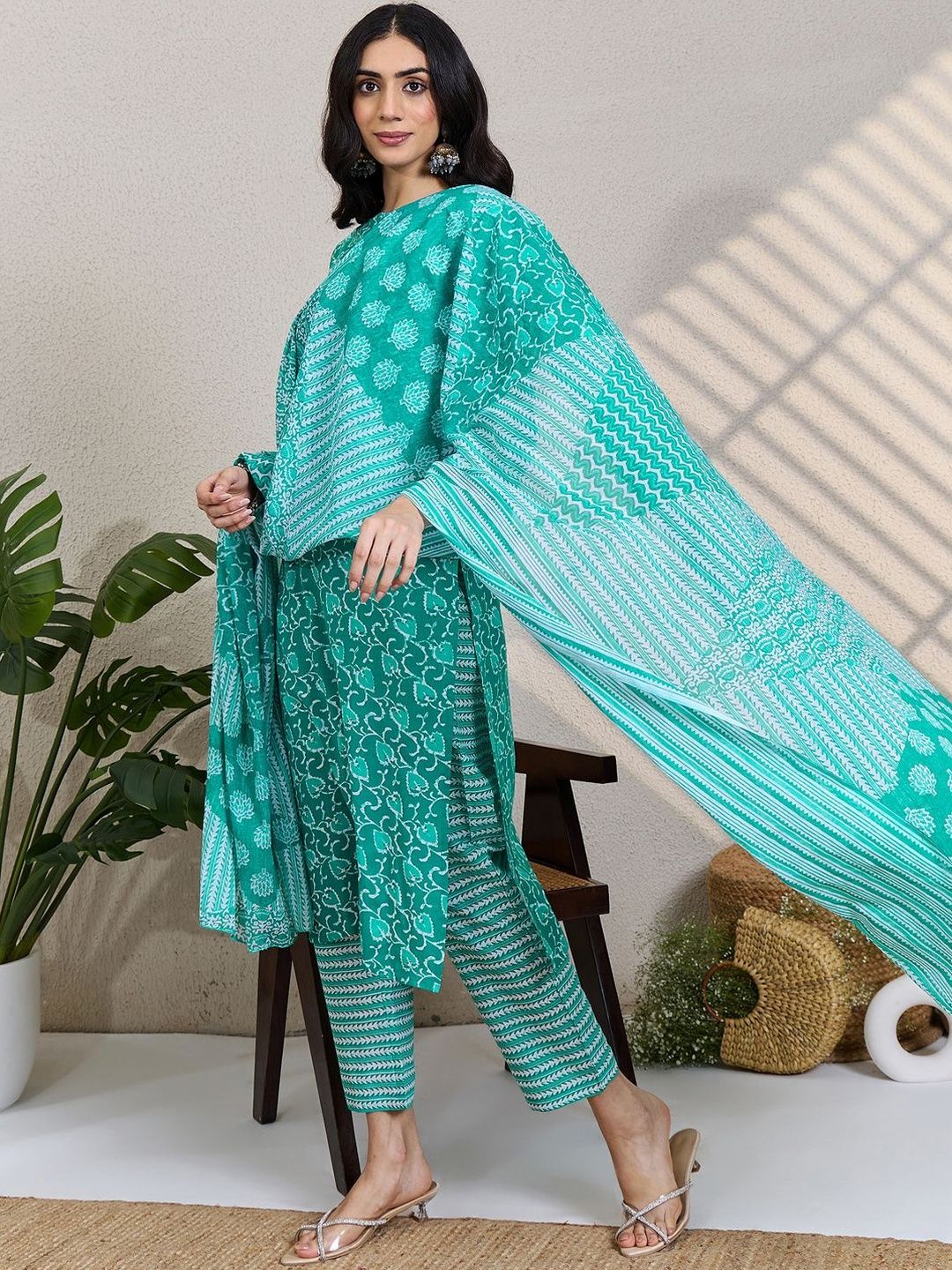 Women Ethnic Motifs Printed Pure Cotton Kurta with Trousers & Dupatta