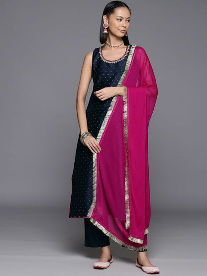 Dhiyona VA Women's Self Design Kurta with Trousers & Dupatta.
