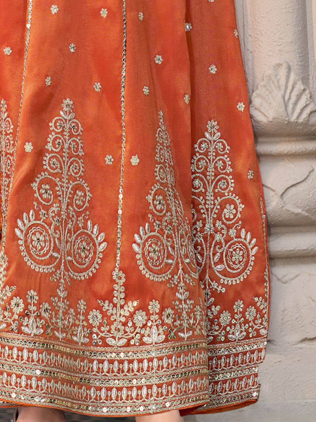 Ethnic Motifs Embroidered Sequinned Anarkali Kurta with Trouser & Dupatta