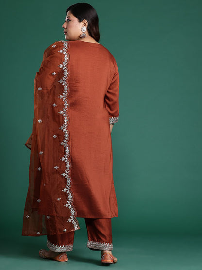 Dhiyona IE Plus Size Ethnic Motifs Embroidered Gotta Patti Kurta Set