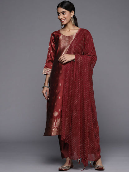 Dhiyona VA Women'sFloral Zari Woven Design Round Neck Kurta with Trousers & with Dupatta