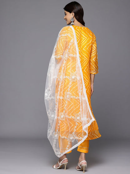 Dhiyona VA Women'sPrinted Thread Work Sequinned Kurta With Trousers & Dupatta