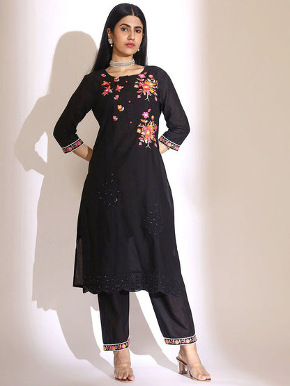 Dhiyona IS Women's Women Floral Embroidered Regular Thread Work Kurta with Trousers & With Dupatta