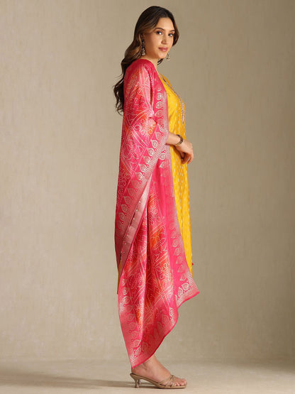 Dhiyona SO Women's Floral Woven Design Zardozi Kurta With Trousers & Dupatta