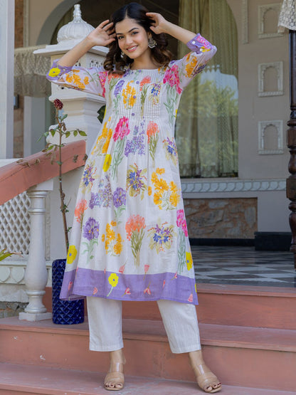 Dhiyona IE Printed Pure Cotton A-Line Tunic & Trousers Co-Ord Set