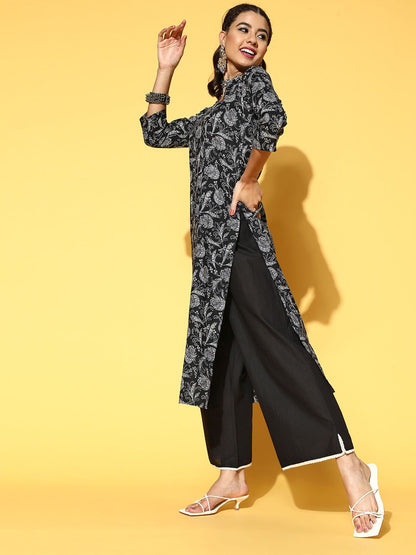 Dhiyona IE Floral Cotton Blend Kurta Set