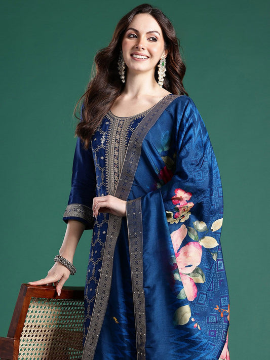 Floral Embroidered Regular Kurta with Trousers & Dupatta