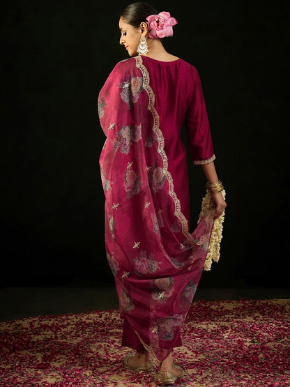 Dhiyona IE Floral Embroidered Straight Kurta with Trousers & Dupatta