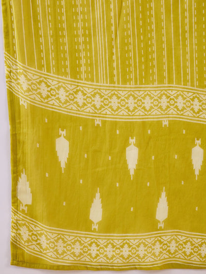 Dhiyona IE Floral Printed Notch Neck Sequinned Pure Cotton Kurta & Trousers & Dupatta