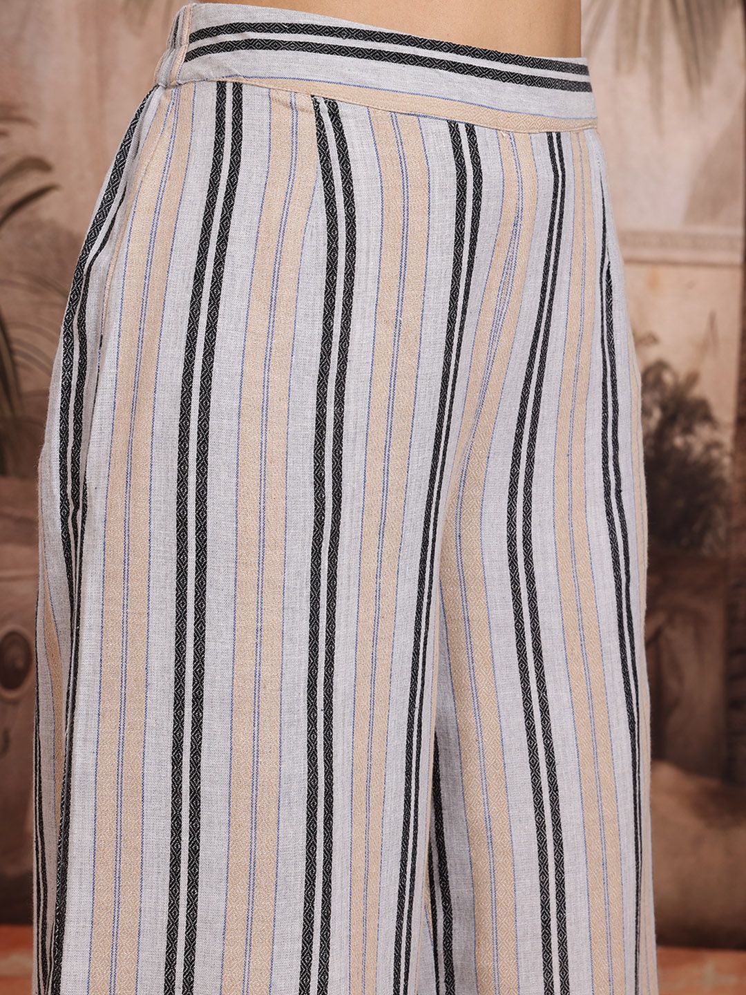 Dhiyona SN Women's Striped Pure Cotton Kurta With Palazzos & Dupatta