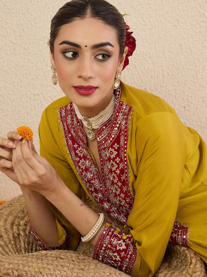 Women Solid Embroidered Kurta with Pyjama