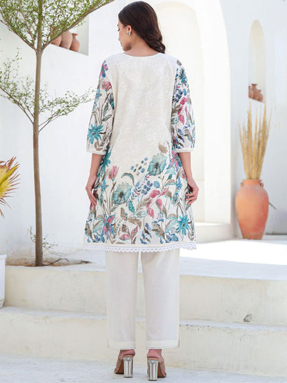 Dhiyona IE Floral Printed Pure Cotton Tunic With Trousers Co-Ords