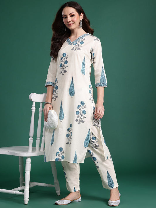Dhiyona IE Floral Printed Regular Kurta with Trousers