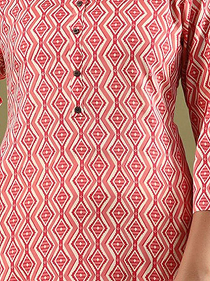 Dhiyona IE Geometric Printed Mirror Work Straight Kurta