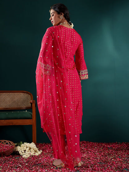 Dhiyona VA Women's Embroidered Regular Kurta with Trousers & With Dupatta