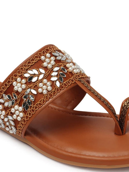 Dhiyona AK Floral Embellished Embroidered Open One Toe Flats