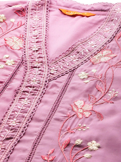 Women Floral Embroidered Regular Thread Work Kurta with Trousers & With Dupatta