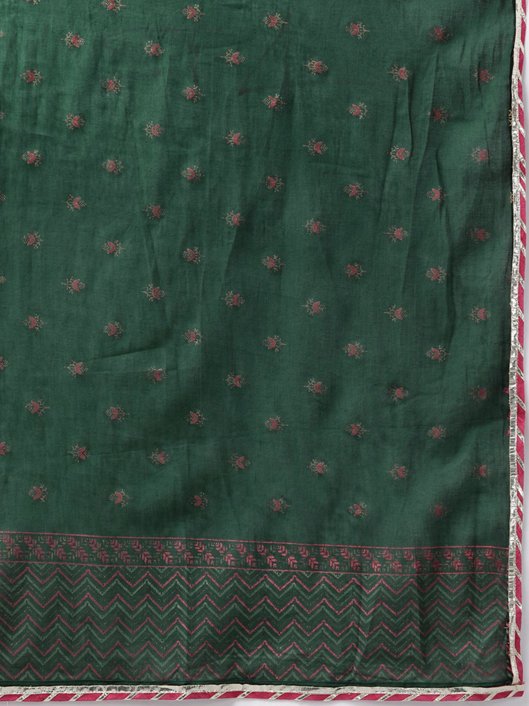 Women Green Printed Regular Kurta with Trousers & Dupatta