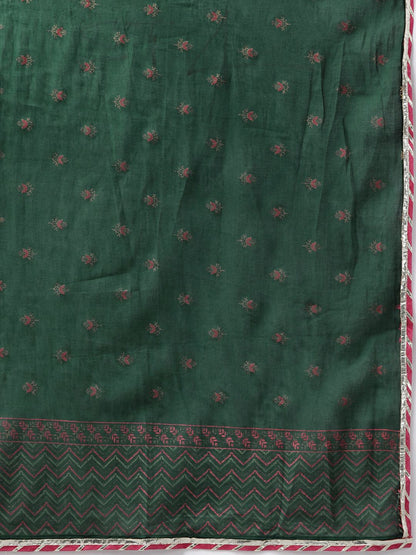 Women Green Printed Regular Kurta with Trousers & Dupatta