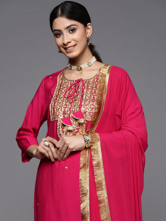 Dhiyona VA Women'sEthnic Motifs Embroidered Sequinned Kurta With Trousers & With Dupatta