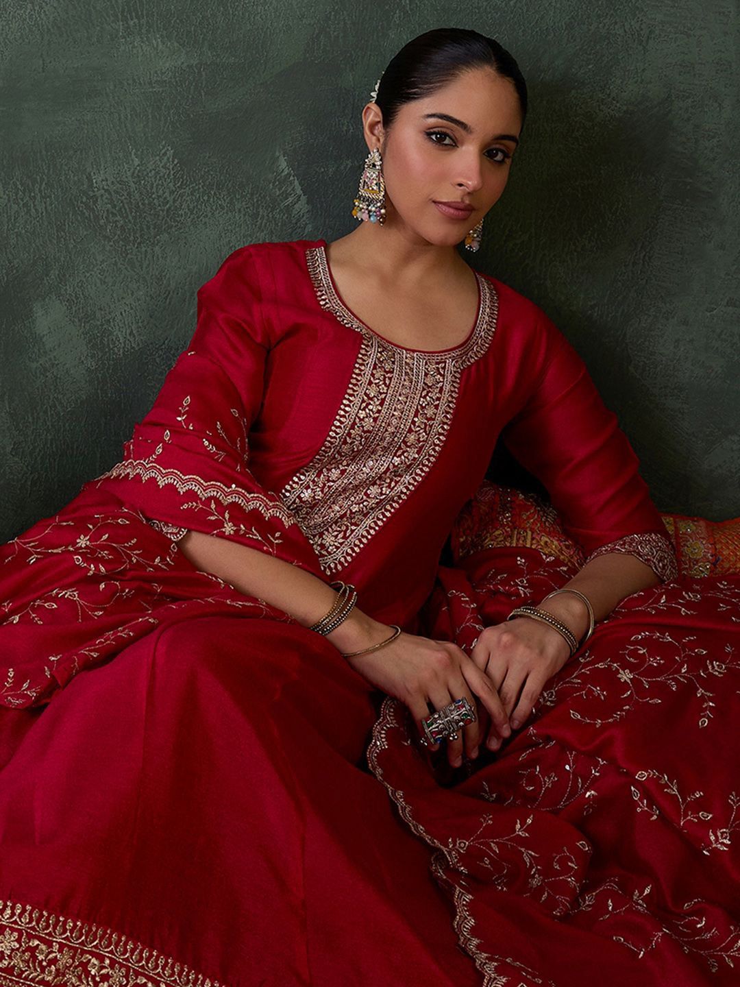 Women Ethnic Motifs Embroidered Sequinned Kurta with Trousers & With Dupatta