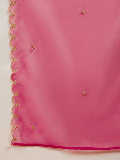 Dhiyona SN Women's Pink Floral Embroidered Sequinned Kurta With Trouser & Dupatta