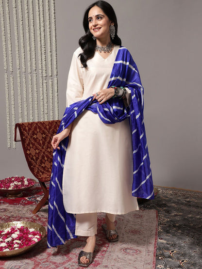 Dhiyona SN Women's V-Neck Straight Kurta With Trousers & Dupatta