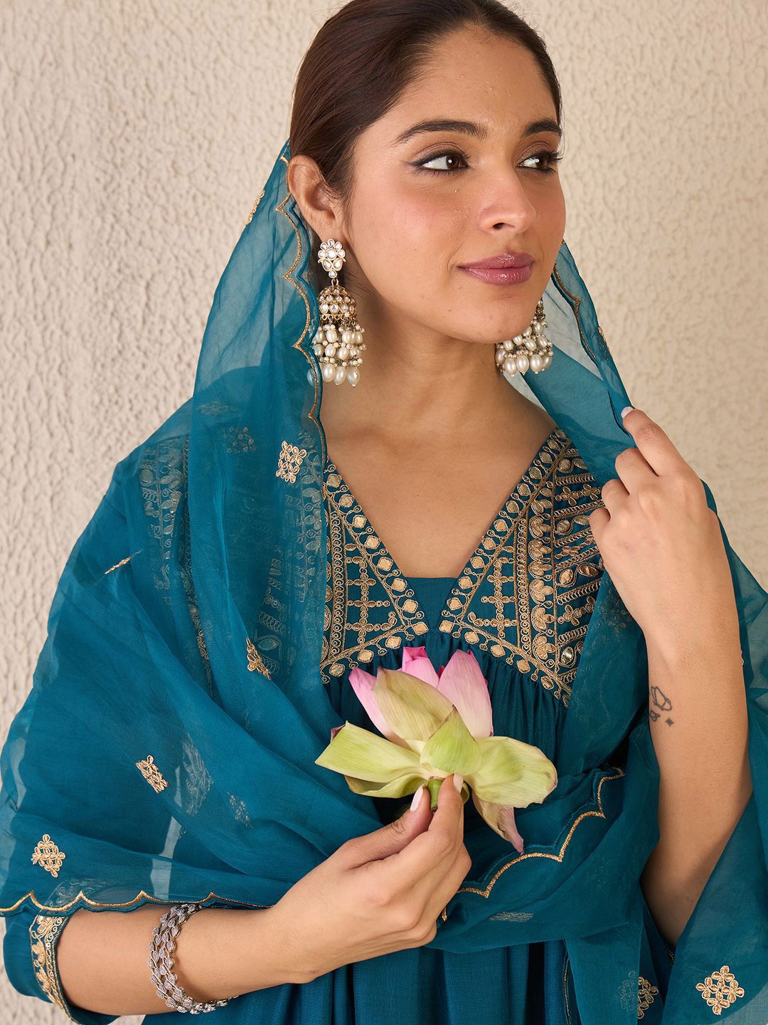 Women Ethnic Motifs Embroidered Empire Gotta Patti Kurta with Trousers & With Dupatta