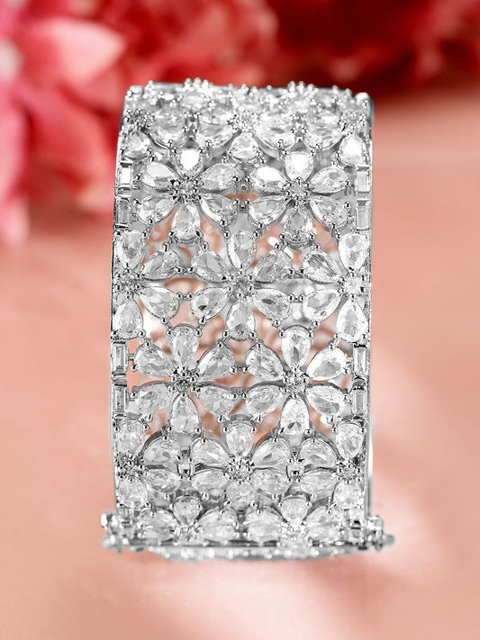 Dhiyona RJ Women's Rhodium-Plated AAA Cubic Zirconia Studded Handcrafted Openable Premium Bracelet