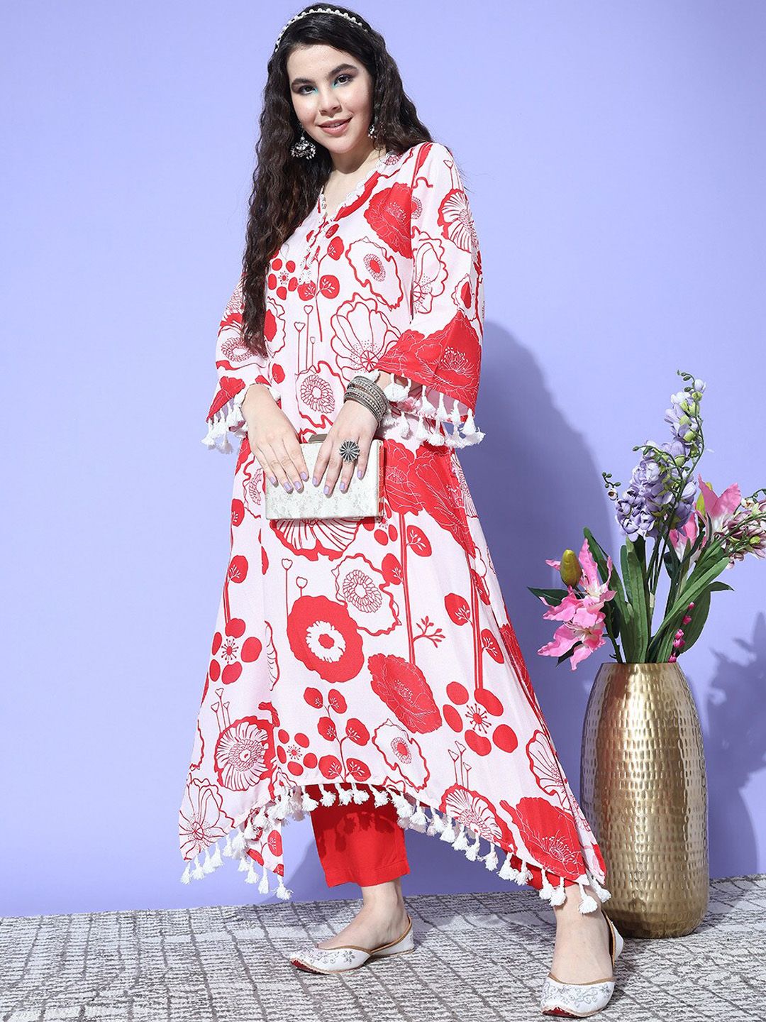 Dhiyona VA Women's Printed A-Line Kurta with Trousers