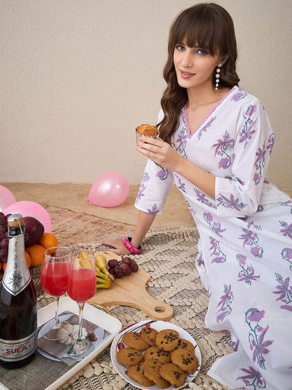 Dhiyona IE Printed V-Neck Pure Cotton Tunic With Trouser