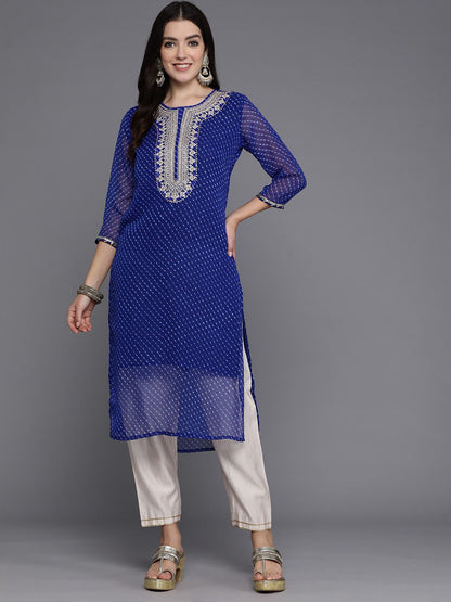 Dhiyona IE Women Floral Yoke Design Gotta Patti Georgette Kurta