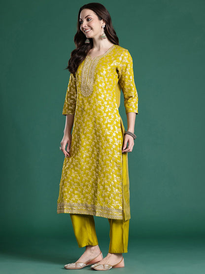 Dhiyona IE Floral Woven Design Sequinned Kurta with Trousers & With Dupatta