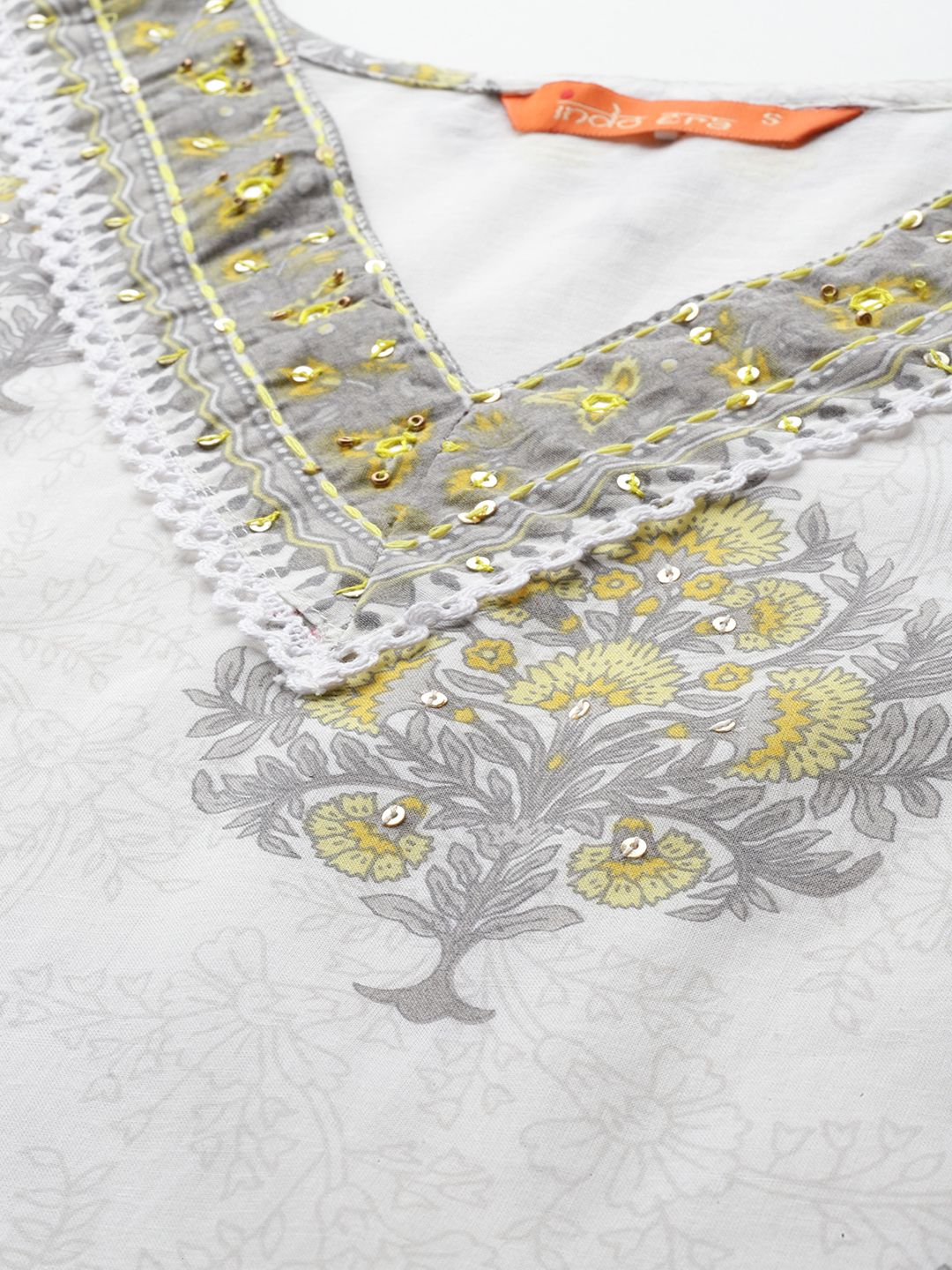 Dhiyona IE Ethnic Motifs Printed Sequinned Pure Cotton Kurta With Trousers & Dupatta