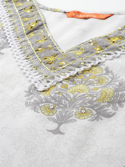 Dhiyona IE Ethnic Motifs Printed Sequinned Pure Cotton Kurta With Trousers & Dupatta