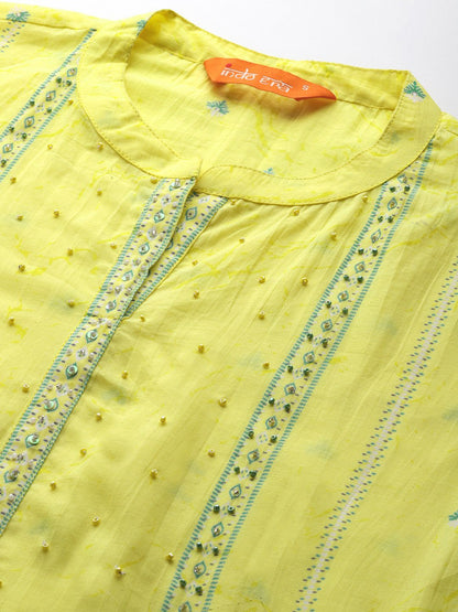 Dhiyona IE Ethnic Motifs Printed Beads & Stones Pure Cotton Kurta Set