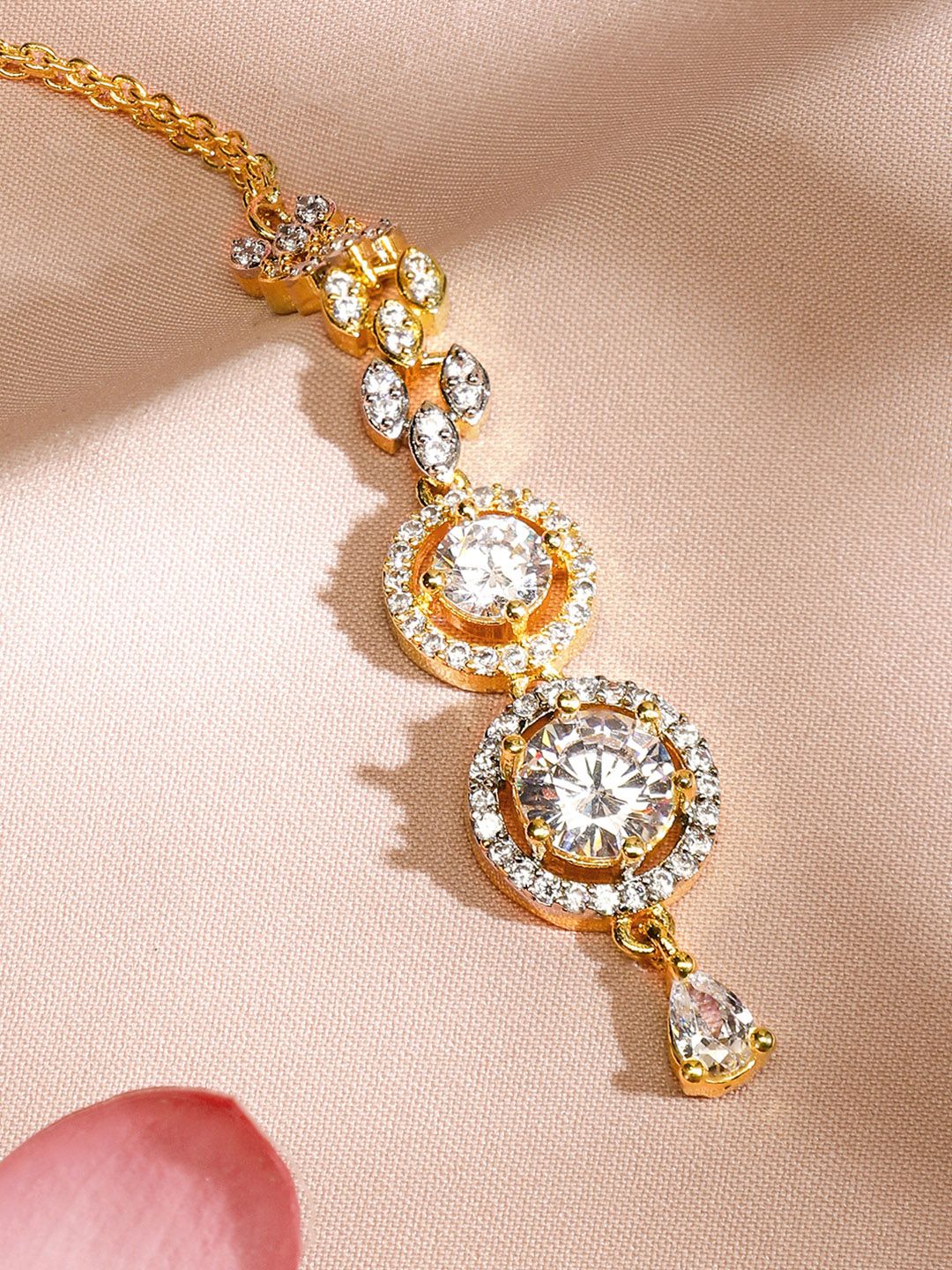 Dhiyona RJ Women's 22KT Gold-Plated Cubic Zirconia & American Diamond Maang Tikka Head Jewellery