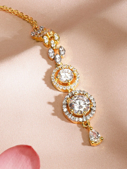 Dhiyona RJ Women's 22KT Gold-Plated Cubic Zirconia & American Diamond Maang Tikka Head Jewellery