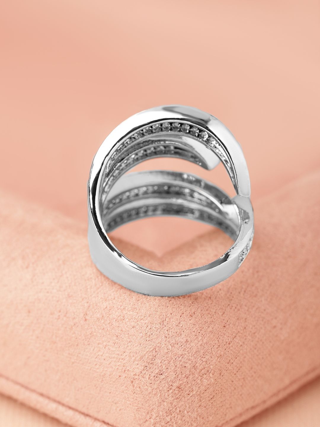 Dhiyona RJ Women's Rhodium Plated Cubic Zirconia Studded Adjustable Statement Ring