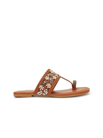 Dhiyona AK Floral Embellished Embroidered Open One Toe Flats