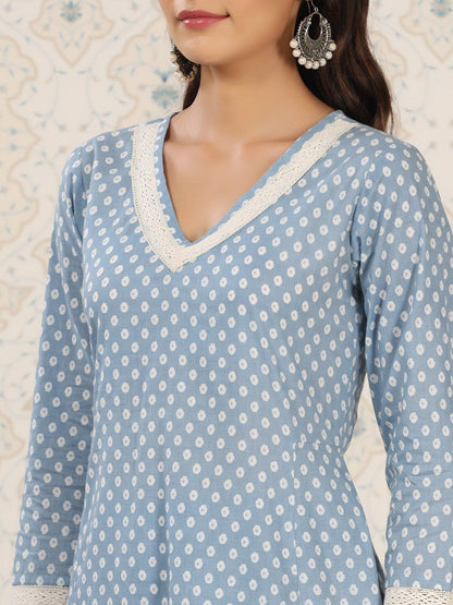 Dhiyona OD  Floral Printed Pure Cotton A-Line Kurta & Trousers With Dupatta