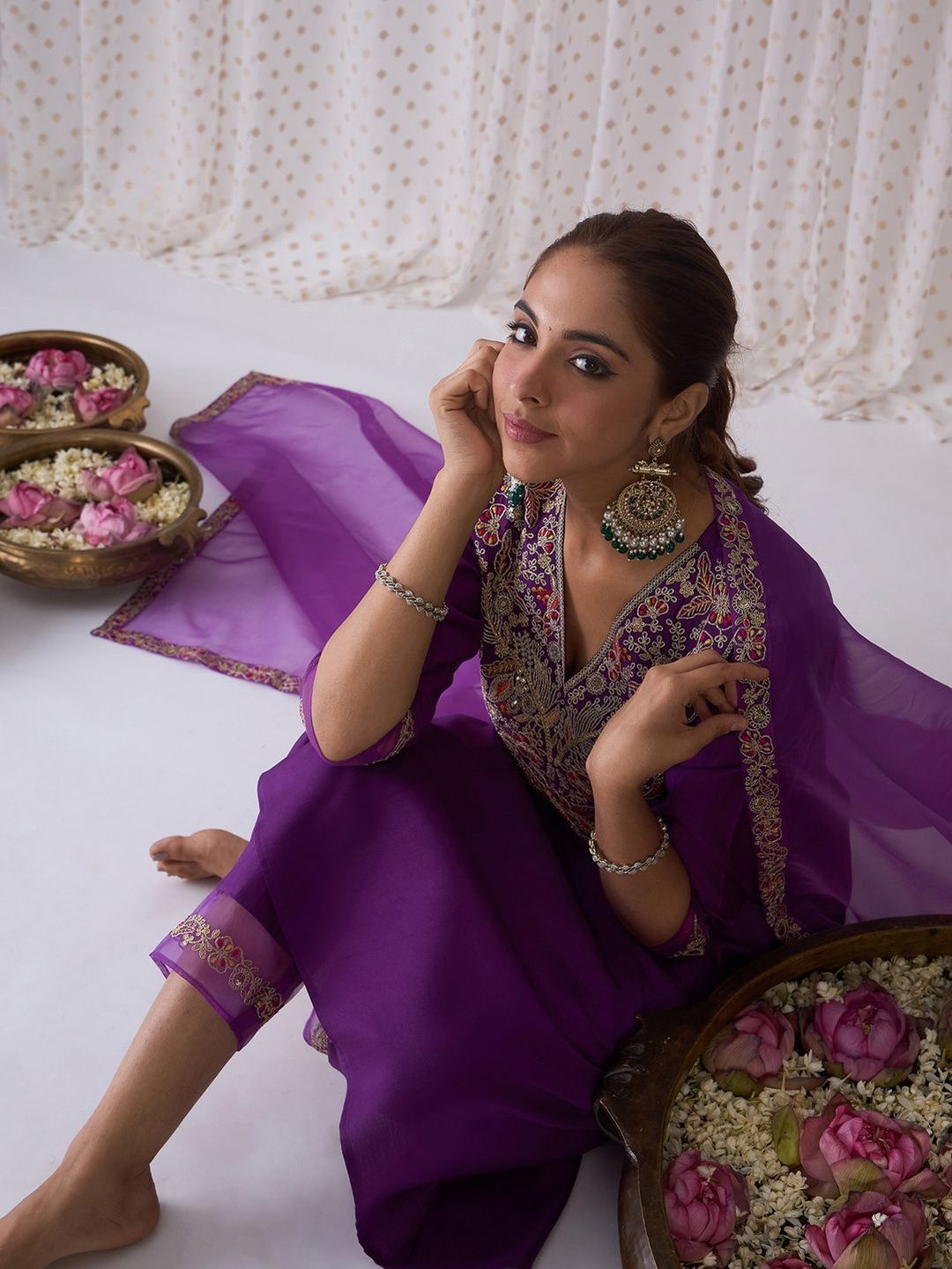 Women Ethnic Motifs Embroidered Anarkali Kurta with Trousers & Dupatta