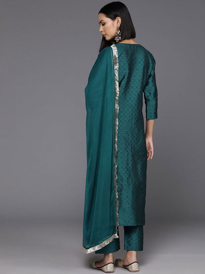 Dhiyona VA Women'sYoke Design Sequinned Straight Kurta & Trousers With Dupatta