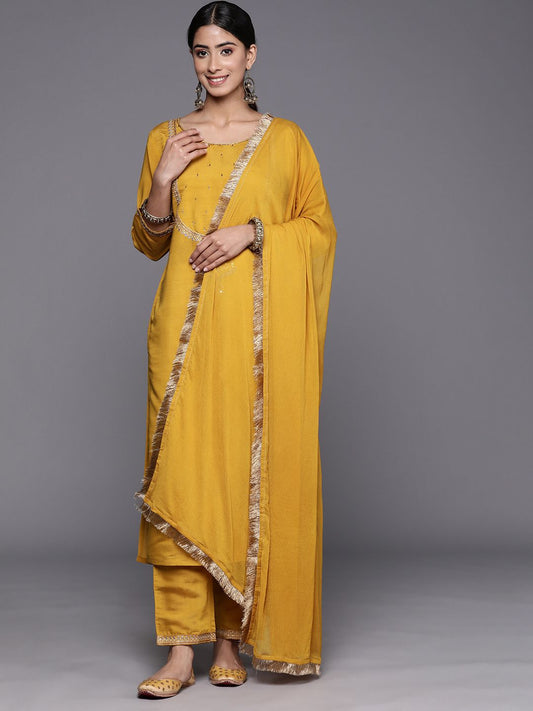 Dhiyona VA Women'sEthnic Motifs Embroidered Regular Thread Work Kurta with Trousers & With Dupatta