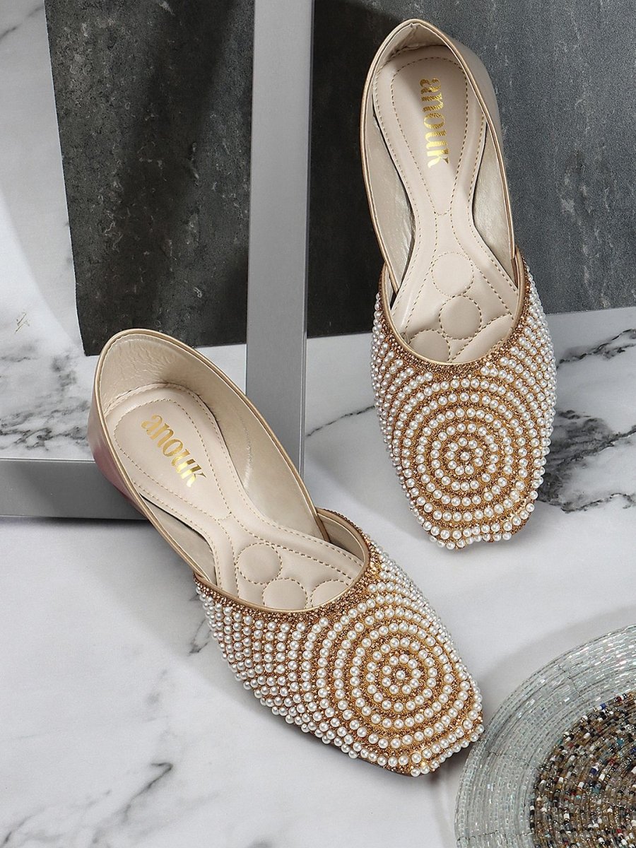 Dhiyona AK Women Leather Embellished Slip-On Ballerinas