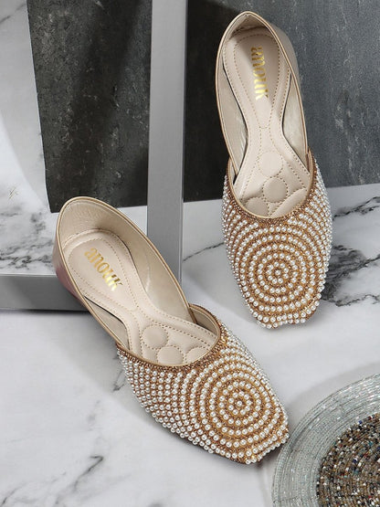 Dhiyona AK Women Leather Embellished Slip-On Ballerinas