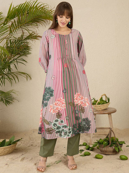 Dhiyona IE Floral Printed Pure Cotton Kurta With Trousers