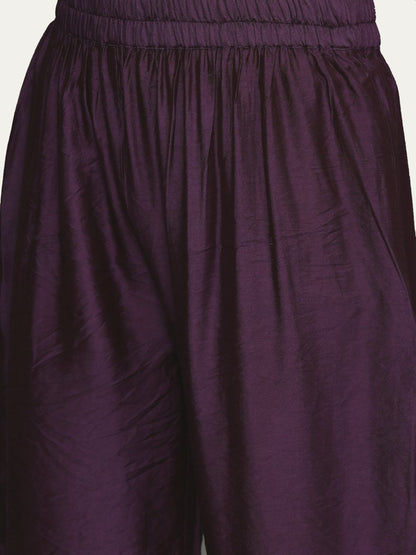 Dhiyona VA Women'sViolet Ombre Dyed Printed Chanderi Silk Anarkali Kurta With Trousers & Dupatta
