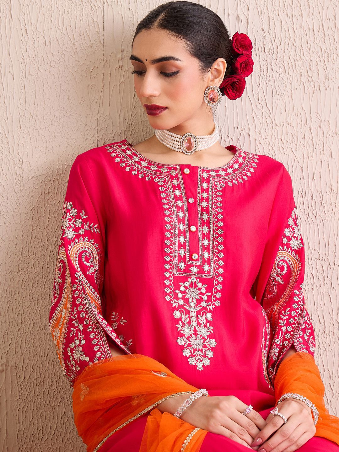 Women Ethnic Motifs Embroidered Regular Kurta with Trousers & With Dupatta